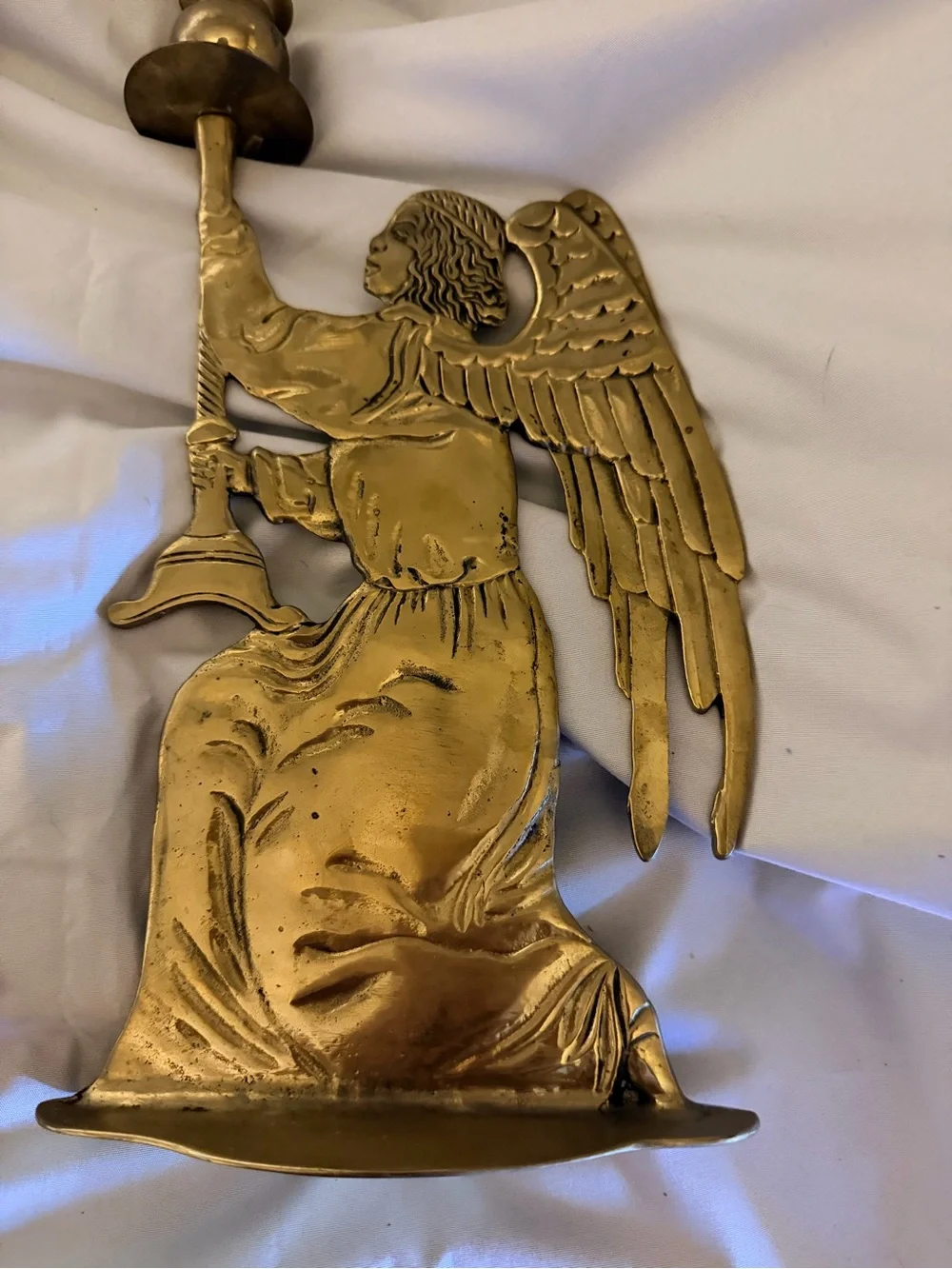 Vintage Solid Brass Kneeling Angel Candlestick Holders Pair | French Country